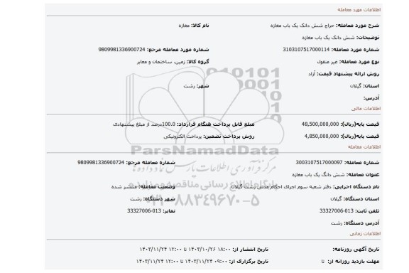 مزایده، شش دانک یک باب مغازه