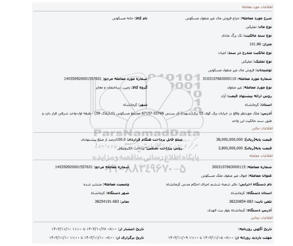 مزایده، فروش مال غیر منقول مسکونی