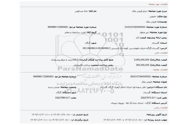 مزایده، فروش ملک