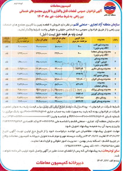 فراخوان فروش 11 قطعه زمین با کاربری مجتمع های خدماتی بین راهی به شرط ساخت - نوبت دوم
