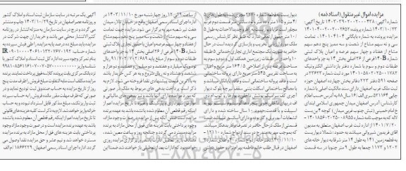 مزایده پلاک ثبتی شماره 140B فرعی از 26 اصلی بخش 14 به جز واحدهای طبقات دوم و سوم