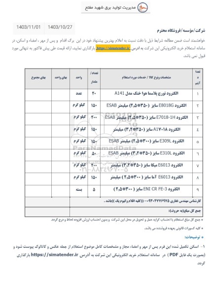 استعلام الکترود تورچ پلاسما هوا خنک...