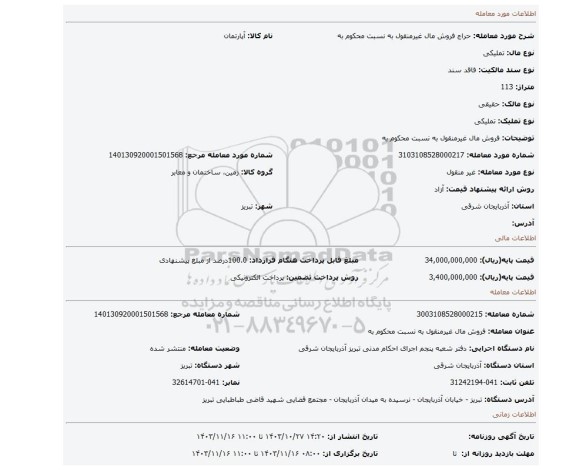 مزایده، فروش مال غیرمنقول به نسبت محکوم به