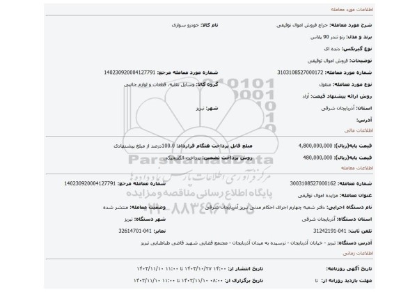مزایده، فروش اموال توقیفی
