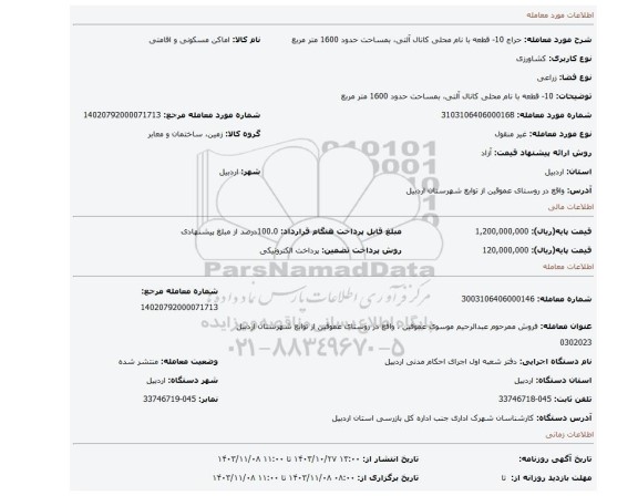 مزایده، 10- قطعه با نام محلی کانال آلتی، بمساحت حدود 1600 متر مربع