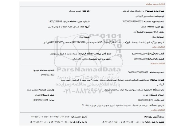 مزایده، تعدای موتور گیربکس