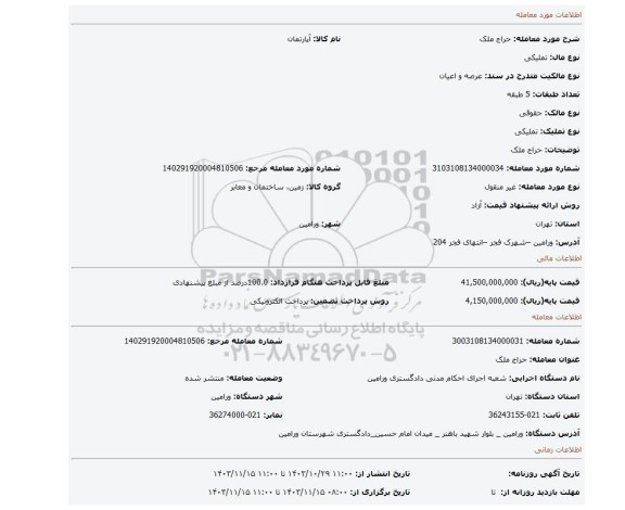 مزایده، حراج ملک