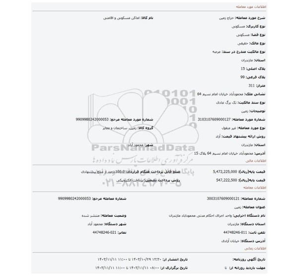 مزایده، زمین