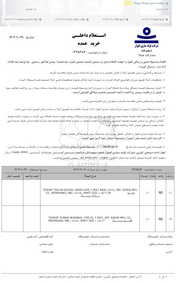 استعلام درخواست تامین پیلو بلاگ بیرنگ