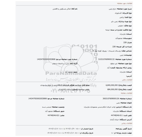 مزایده، زمین