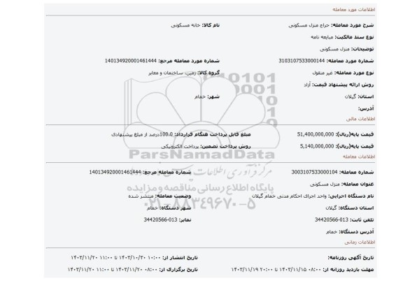 مزایده، منزل مسکونی