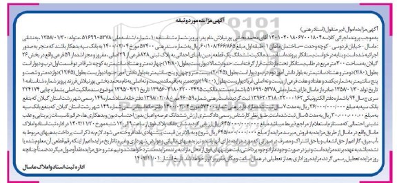 مزایده ششدانگ یک قطعه زمین به پلاک ثبتی 828 فرعی از 29 اصلی