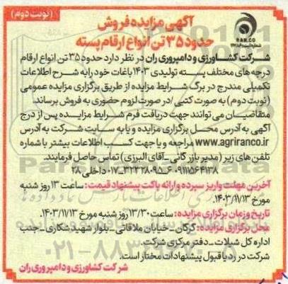 مزایده فروش حدود 35 تن انواع ارقام پسته- نوبت دوم 