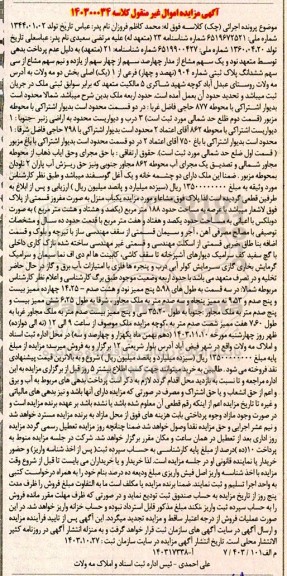 مزایده ششدانگ پلاک ثبتی 904 از 1 اصلی بخش دو