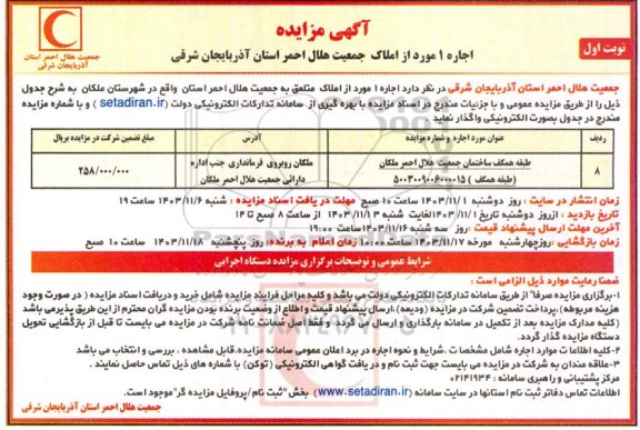 مزایده اجاره املاک