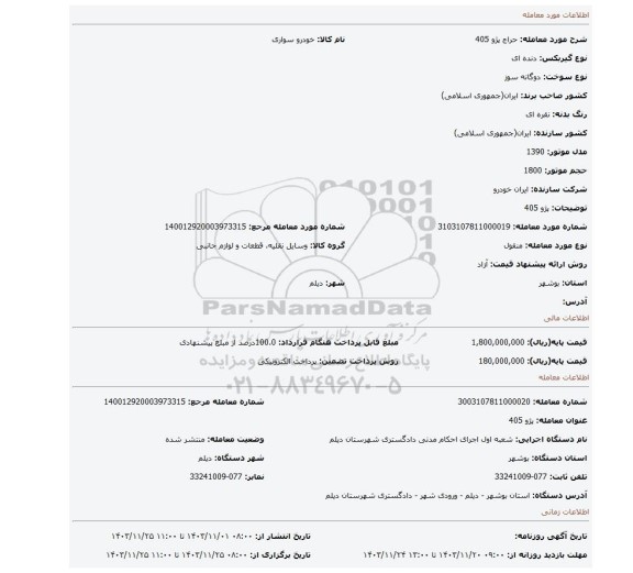 مزایده، پژو 405