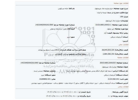 مزایده، مزایده مال غیرمنقول