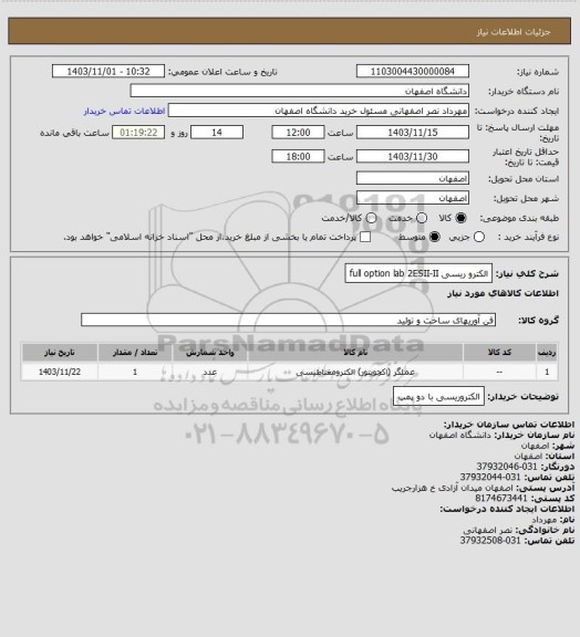 استعلام الکترو ریسی full option lab 2ESII-II