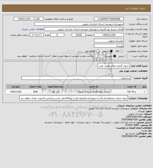 استعلام جدول گذاری معابر نهضت ملی