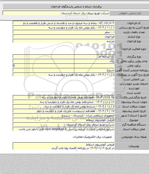 مزایده, فروش آلومینیوم اسقاط