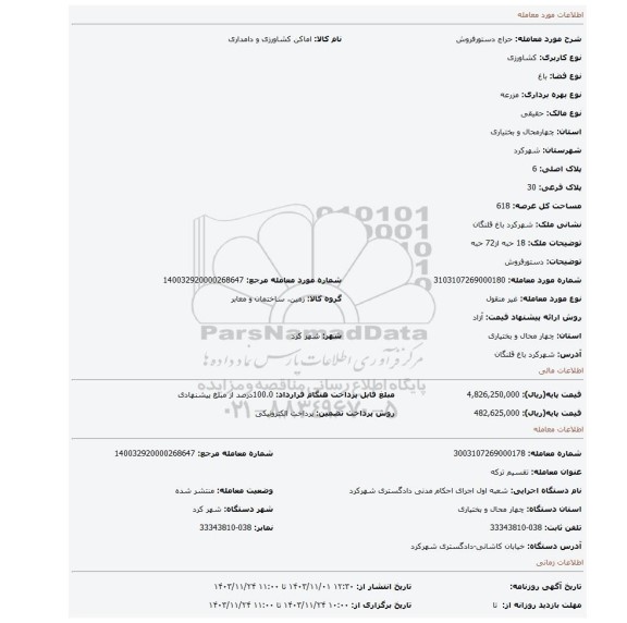 مزایده، دستورفروش