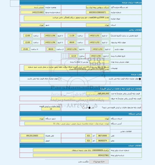 مزایده ، مقدار 5000کیلو abs)قطعات جلو پنجره وموتور سیکلت)همگی داغی میباشد