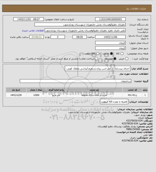 استعلام اجرای زیرسازی شامل-شن ریزی،تسطیح،آبپاشی،غلطک کوبی-