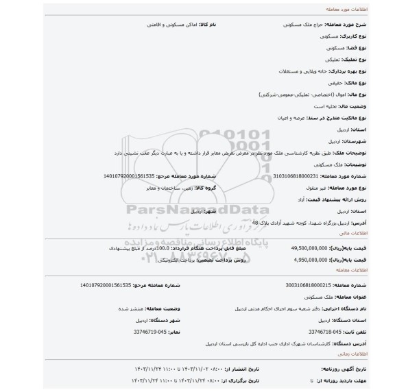 مزایده، ملک مسکونی