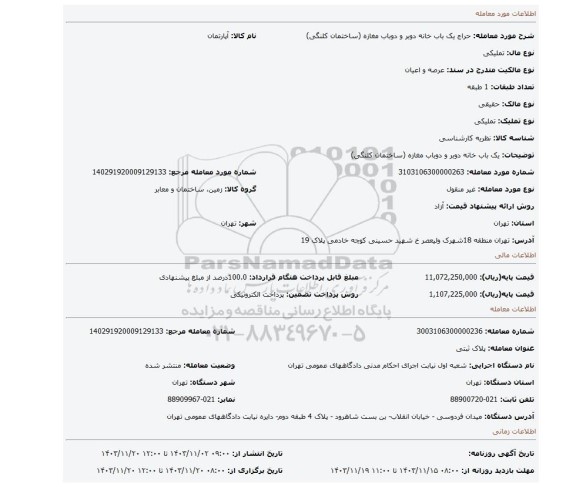 مزایده، یک باب خانه دوبر و دوباب مغازه (ساختمان کلنگی)