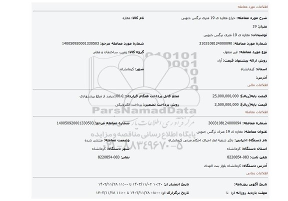 مزایده، مغازه ی 19 متری نرگس جنوبی