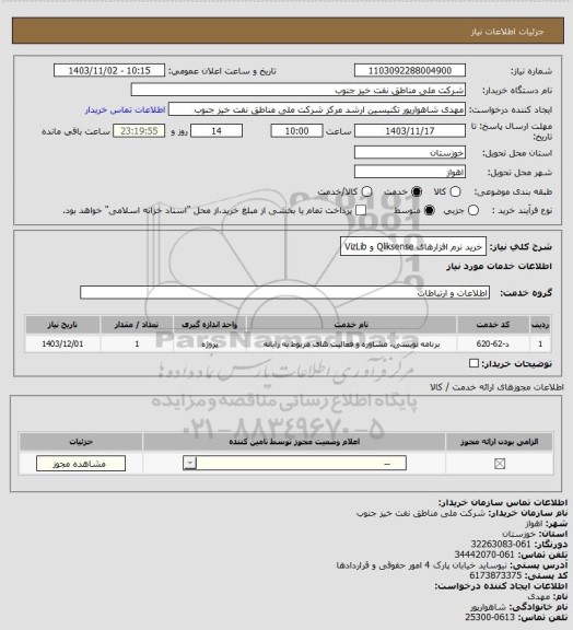 استعلام خرید نرم افزارهای Qliksense و VizLib