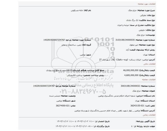 مزایده، حراج ملک