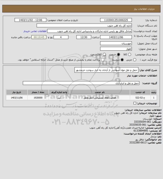 استعلام حمل و نقل مواد سوختی از آبادان به انبار سوخت خرمشهر
