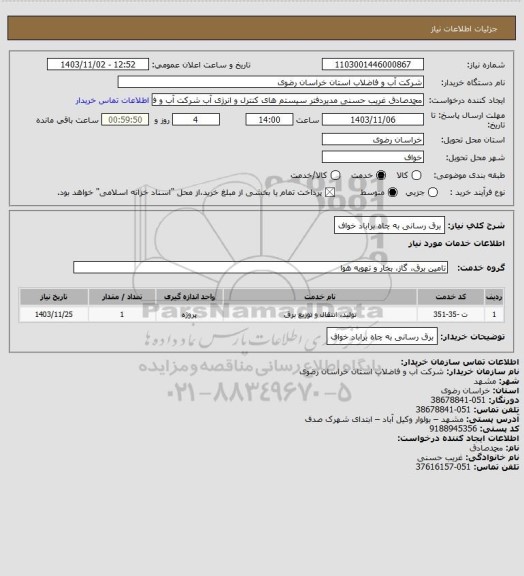 استعلام برق رسانی به چاه براباد خواف