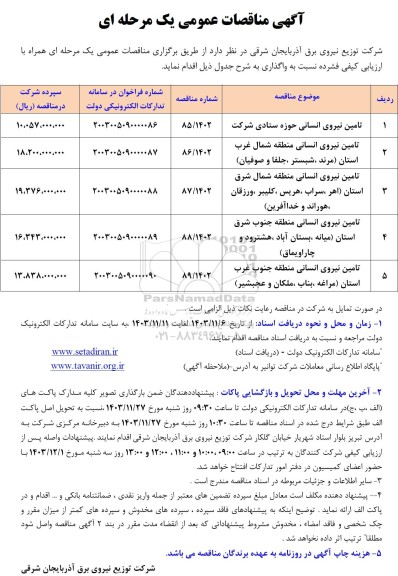 مناقصه تامین نیروی انسانی حوزه ستادی شرکت و ... 