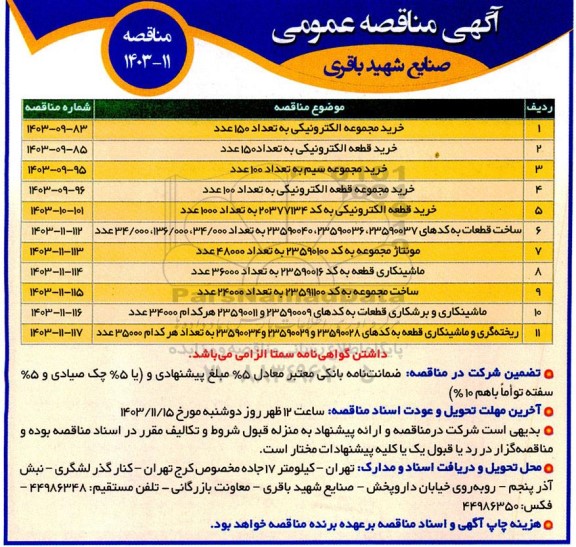 مناقصه خرید مجموعه الکترونیکی به تعداد 150 عدد ...