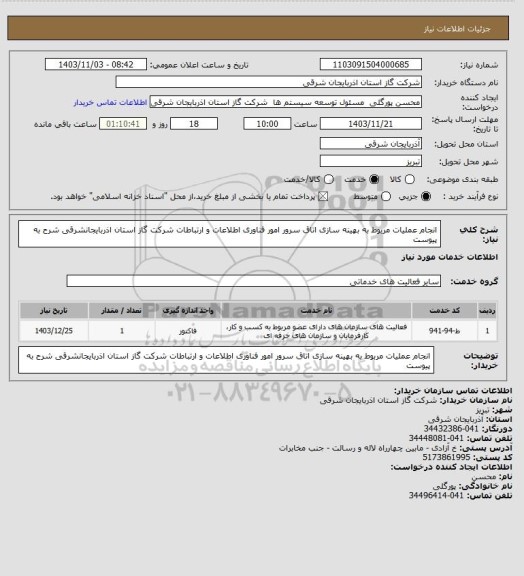 استعلام انجام عملیات مربوط به بهینه سازی اتاق سرور امور فناوری اطلاعات و ارتباطات شرکت گاز استان اذربایجانشرقی شرح به پیوست