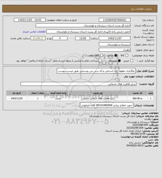 استعلام واگذاری خطوط درون استانی و آی سی تی روستایی طبق لیست پیوست
