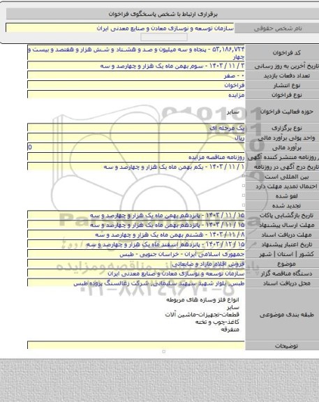مزایده, فروش اقلام مازاد و ضایعاتی