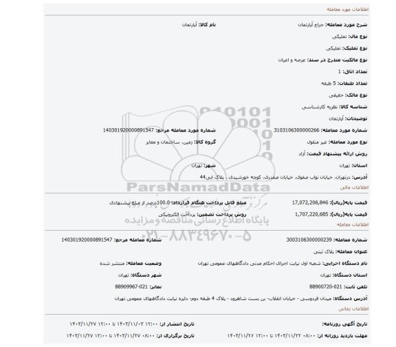 مزایده، آپارتمان