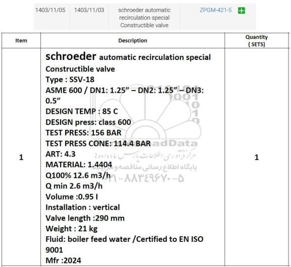 استعلام schroeder automatic recirculation special Constructible valve