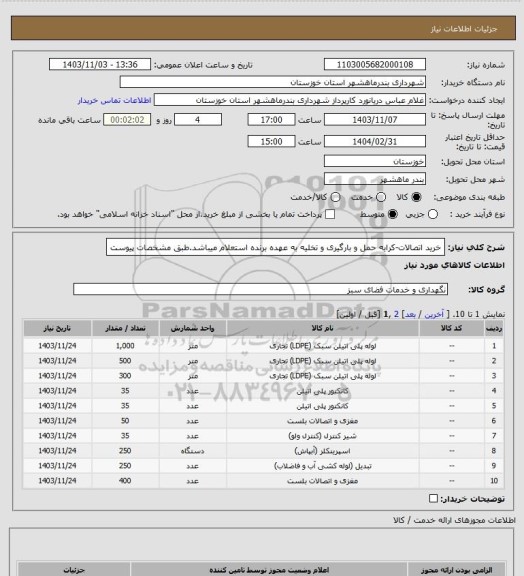 استعلام خرید اتصالات-کرایه حمل و بارگیری و تخلیه به عهده برنده استعلام میباشد.طبق مشخصات پیوست