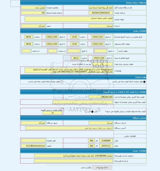 مزایده ، فروش داغی شعبه خسارت