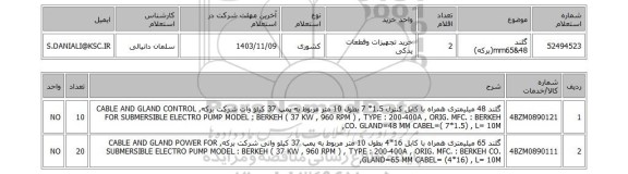 استعلام گلند 48&mm65(برکه)