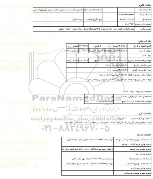 مزایده ، فروش تعدادی قطعه زمین واقع در شهرک کارگاهی نیک اندیش -مزایده زمین  - استان اصفهان