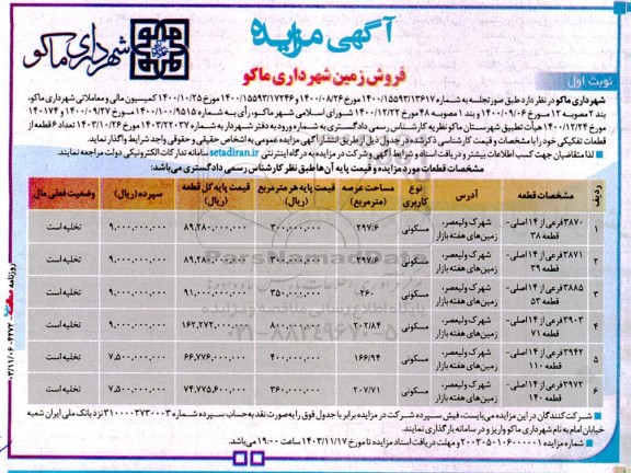 مزایده فروش زمین  