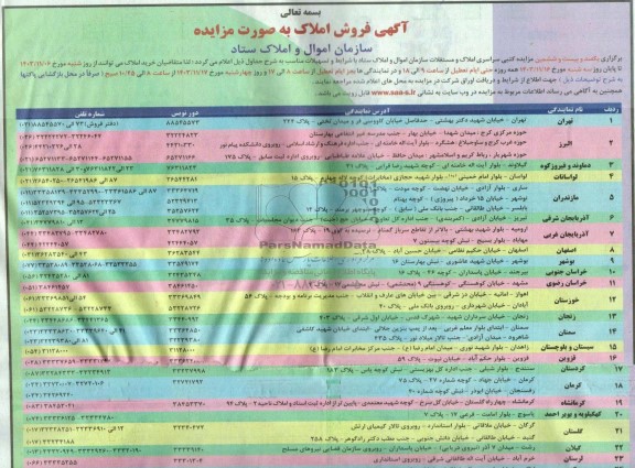 مزایده یکصد و بیست و ششمین مزایده کتبی سراسری املاک و مستغلات 