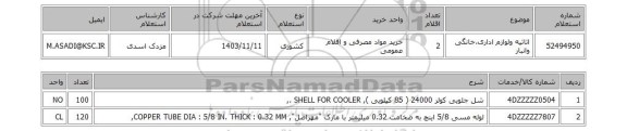 استعلام اثاثیه ولوازم اداری،خانگی وانبار