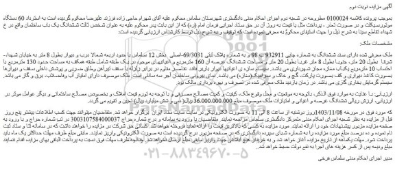 مزایده ششدانگ یک باب ساختمان