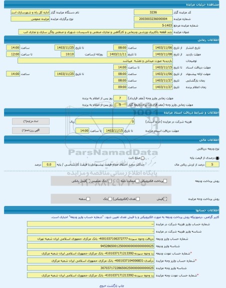 مزایده ، چند قطعه باکاربری ورزشی ودرمانی و کارگاهی و تجاری صنعتی و تاسیسات شهری و صنعتی واگن سازی و تجاری انب -مزایده زمین - اس